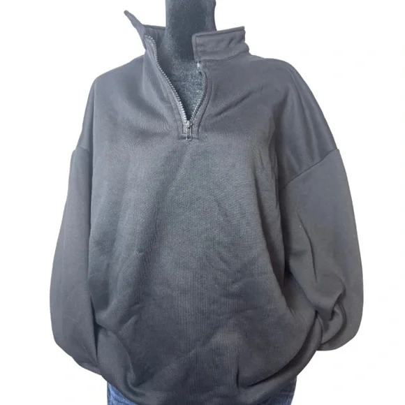 Trendy Queen Oversized Women’s Black Half-Zip Sweatshirt Size L - Picture 1 of 11